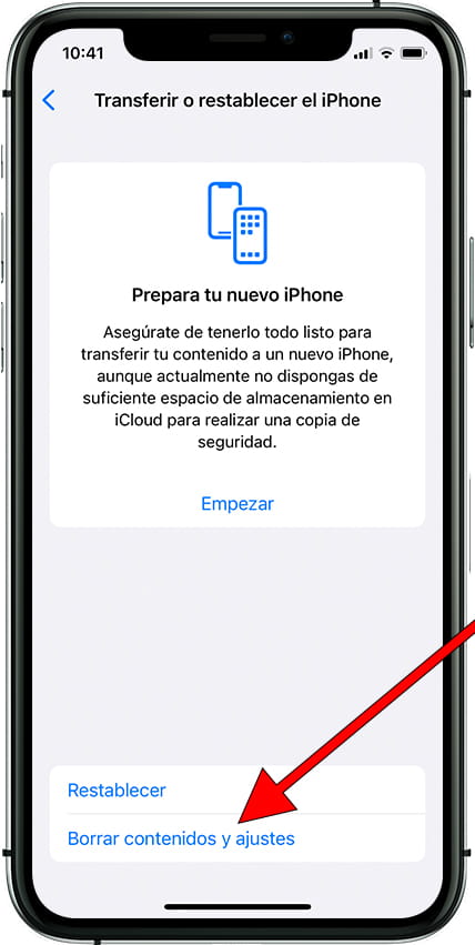 Menú restablecer iOS