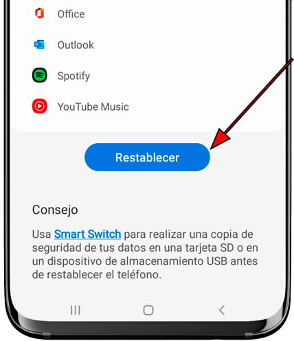 Botón restablecer