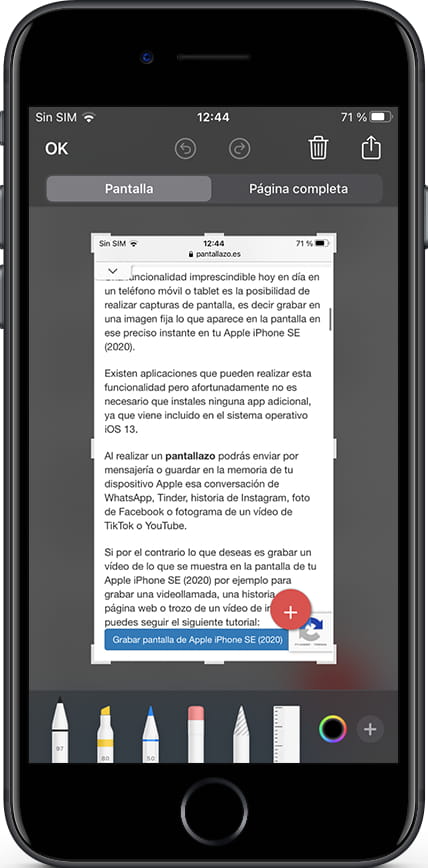 Editar captura de pantalla iPhone