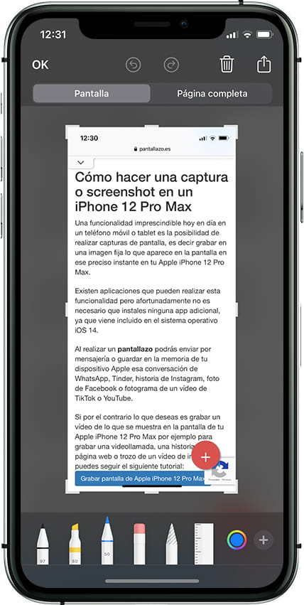 Editar captura de pantalla iPhone