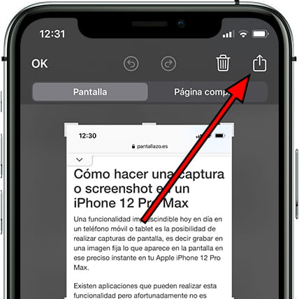 Compartir captura de pantalla iPhone