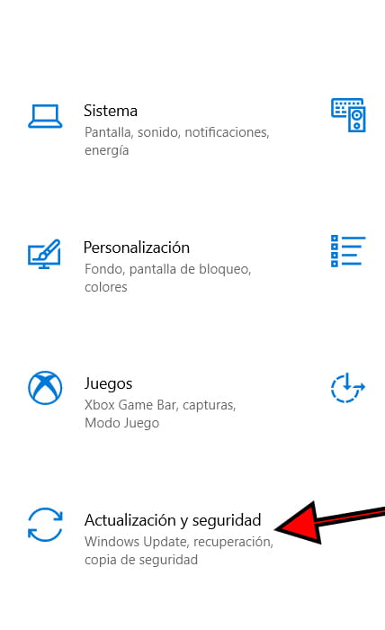 Actualización y seguridad Windows