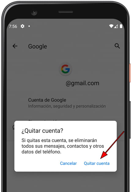 Confirmar quitar cuenta Android