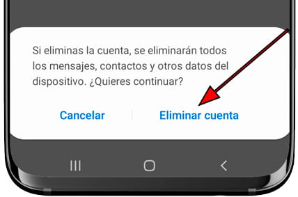 Confirmar quitar cuenta Samsung