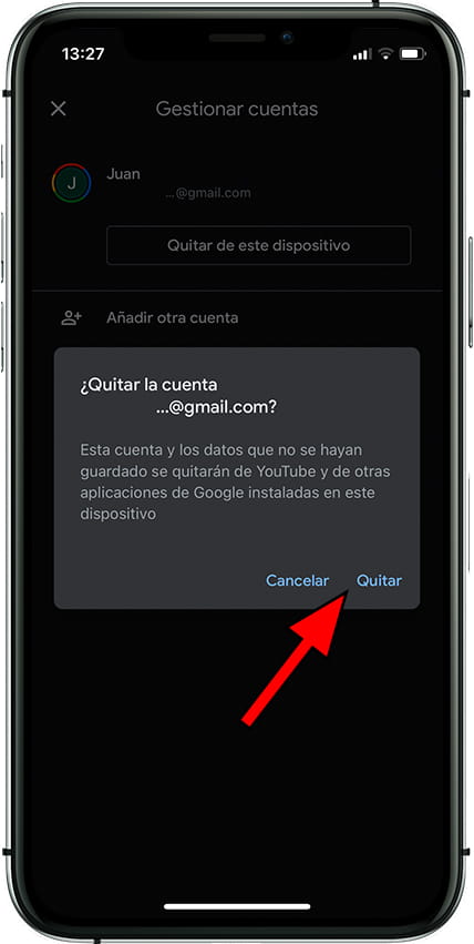 Confirmar quitar cuenta de Google de Apple iPhone 14 Plus