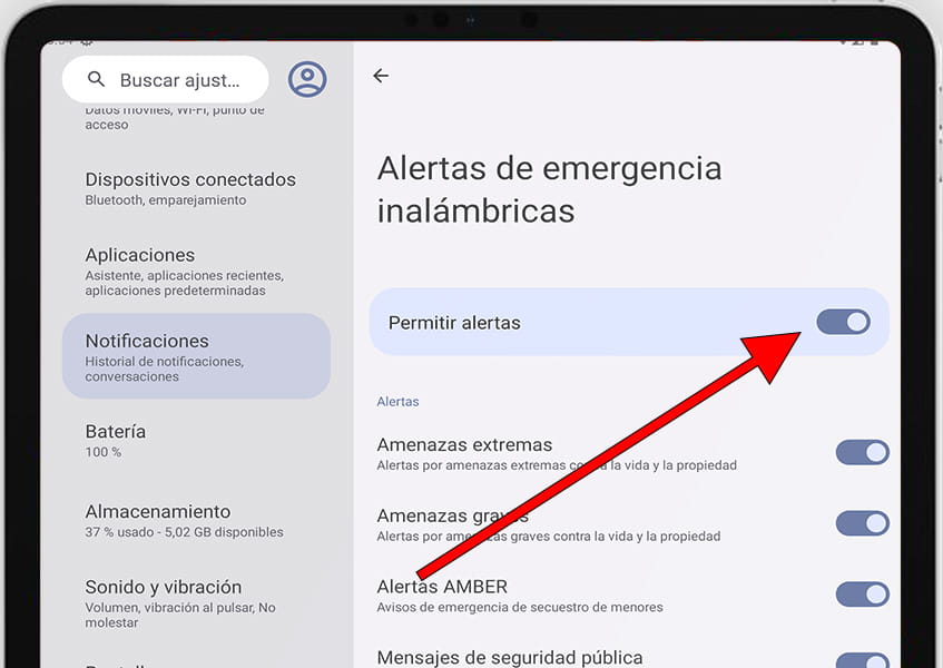 Activar o desactivar alertas emergencia Android