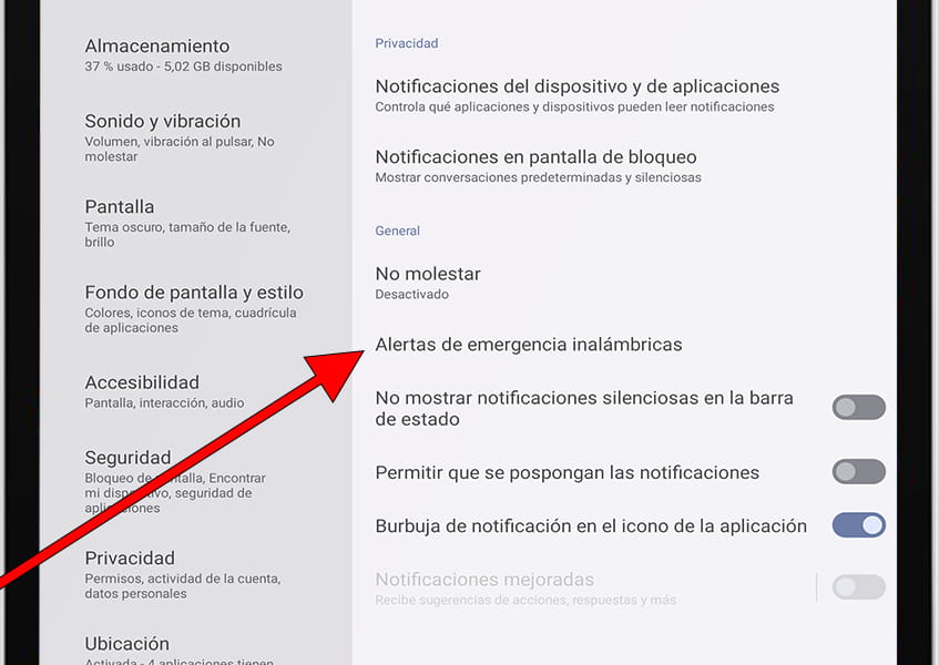 Alertas de emergencia inalámbricas Android