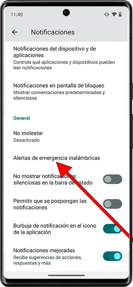 Alertas de emergencia inalámbricas Android