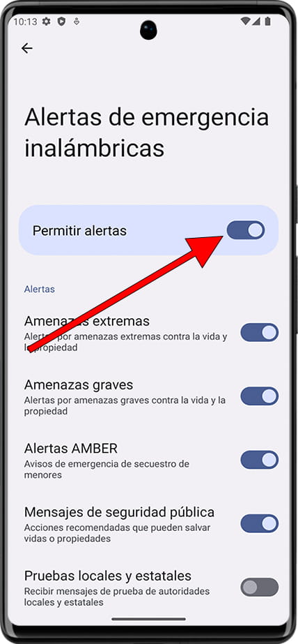 Activar o desactivar alertas emergencia Android