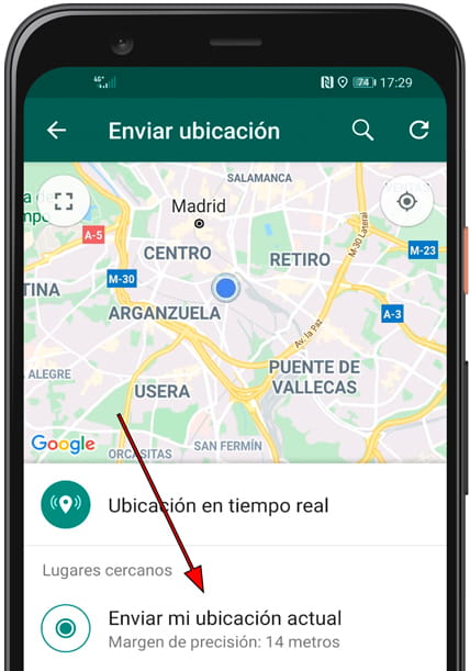 Enviar ubicación actual WhatsApp