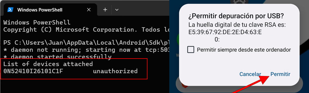 Permitir depuración por USB