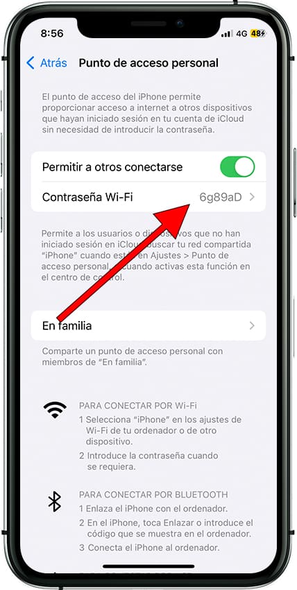 Contraseña Wi-Fi punto de acceso personal