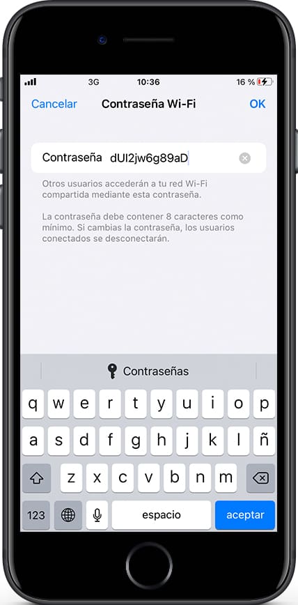 Modificar contraseña punto de acceso personal