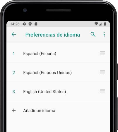 Ordenar idiomas Android
