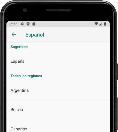 Opciones idiomas Android