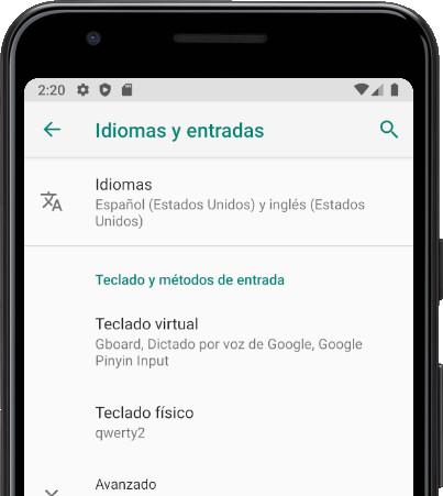 Idiomas menu Android