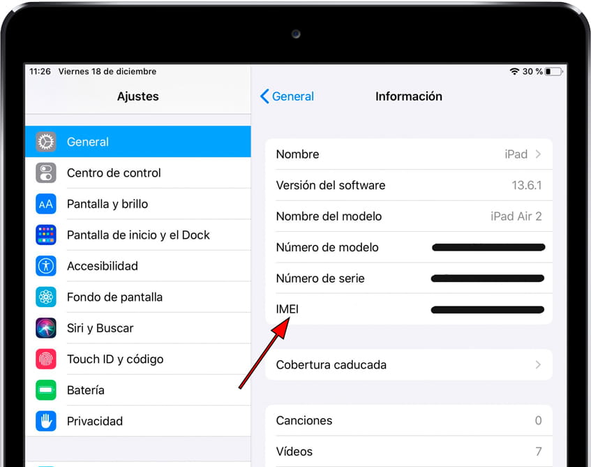 Cómo ver el código IMEI en Apple iPad Air 2