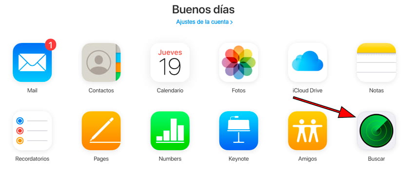 Pantalla de inicio iCloud