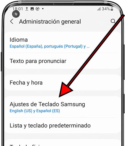 Ajustes de teclado Samsung