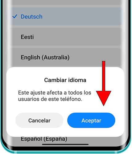 Confirmar cambio idioma Xiaomi