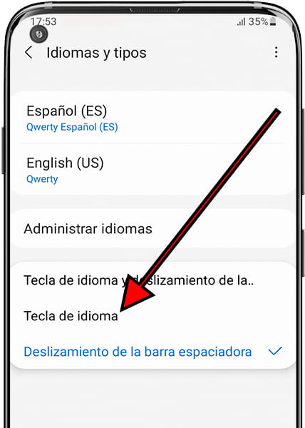 Tecla de idioma Samsung