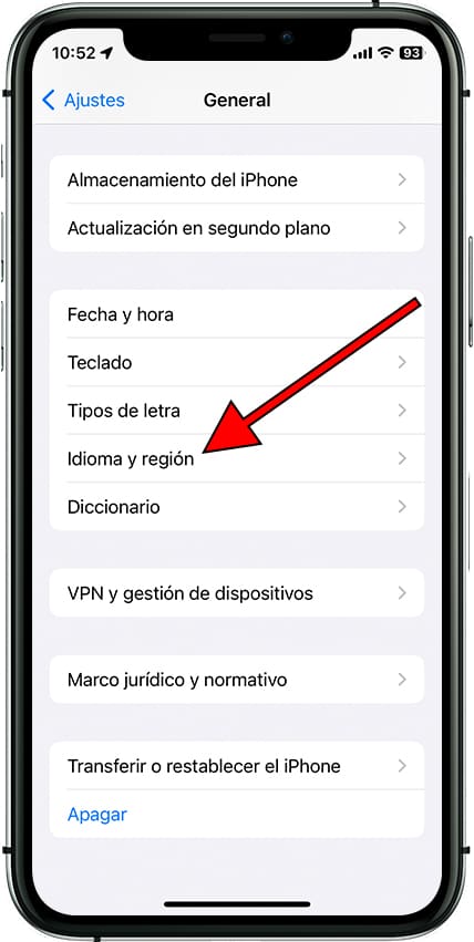 Idioma y región iOS