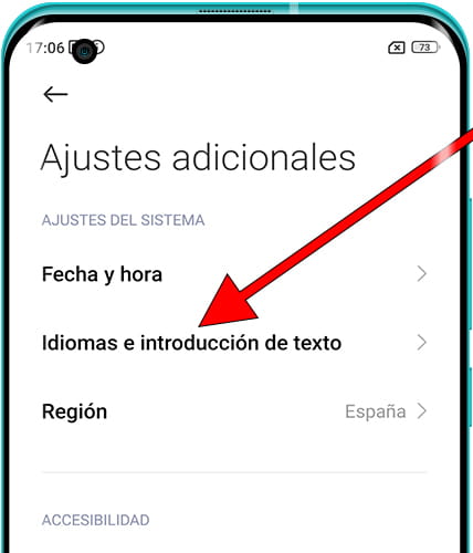 Idiomas y entradas Android