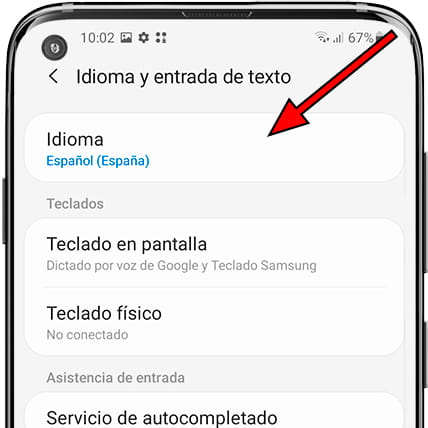 Menu idiomas Samsung