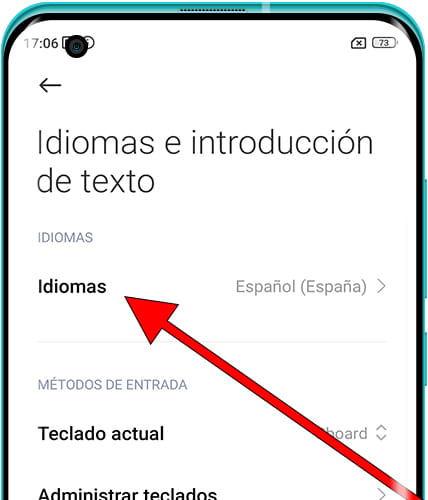 Idiomas menu Android