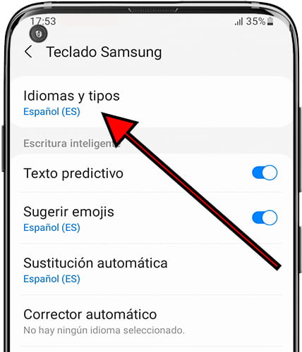 Idiomas y tipos Samsung
