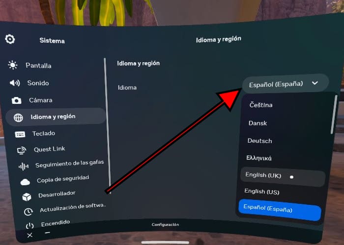 Cambiar idioma Oculus