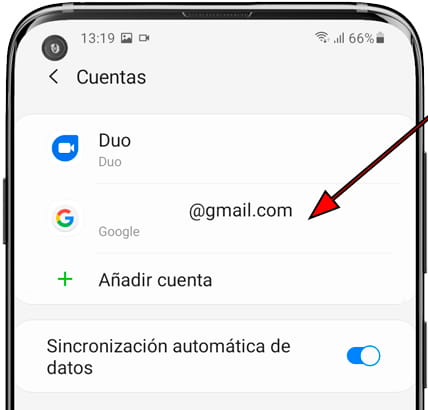 Listado cuentas Samsung