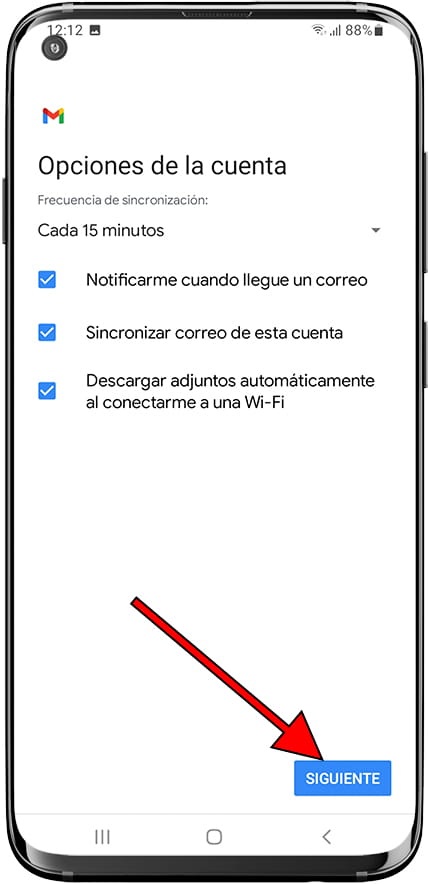 Opciones de la cuenta Gmail