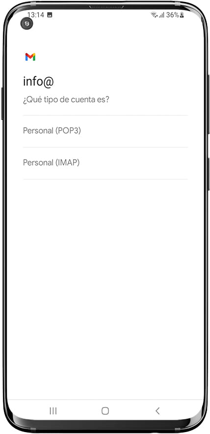 Tipo de cuenta Gmail