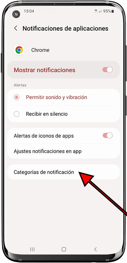 Categorías de notificación Samsung