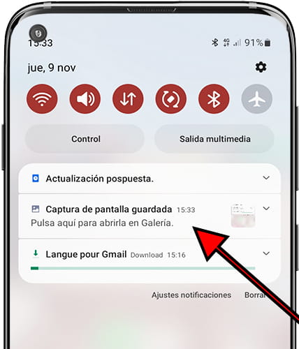 Abrir opciones notificación Samsung