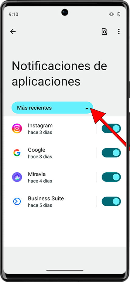 Notificaciones de aplicaciones recientes Android