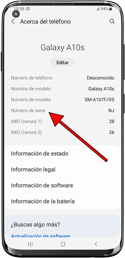 Cómo ver el número de serie en Samsung Galaxy A50