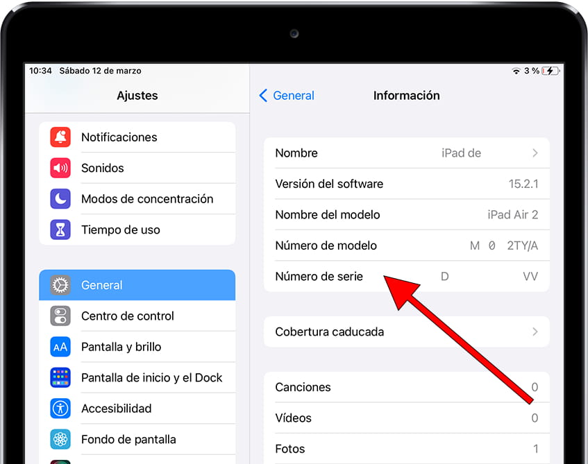 Cómo ver el número de serie en Apple iPad 