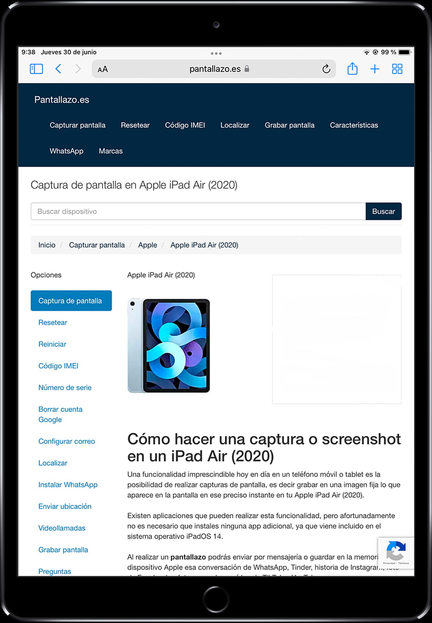 Pantalla a capturar en iPad Pro 9.7