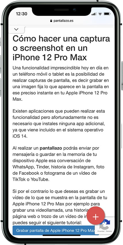 Pantalla a capturar en iPhone XR