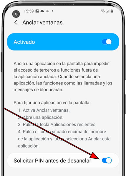 Activar fijar pantalla Samsung