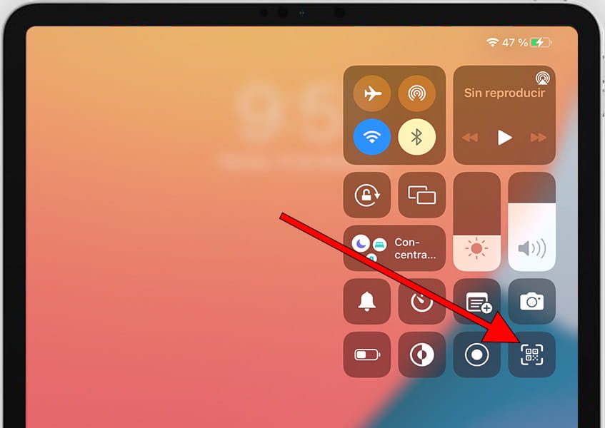Icono escanear códigos QR en centro de control Apple iPad Pro