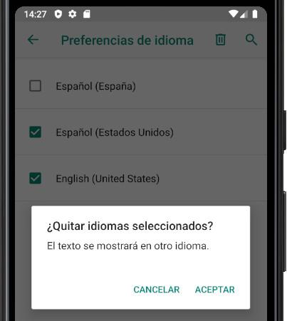 Confirmar eliminación de idiomas Samsung