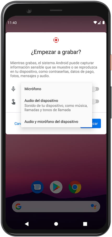 Mensaje grabar sonido pantalla Android Power Armor 16S