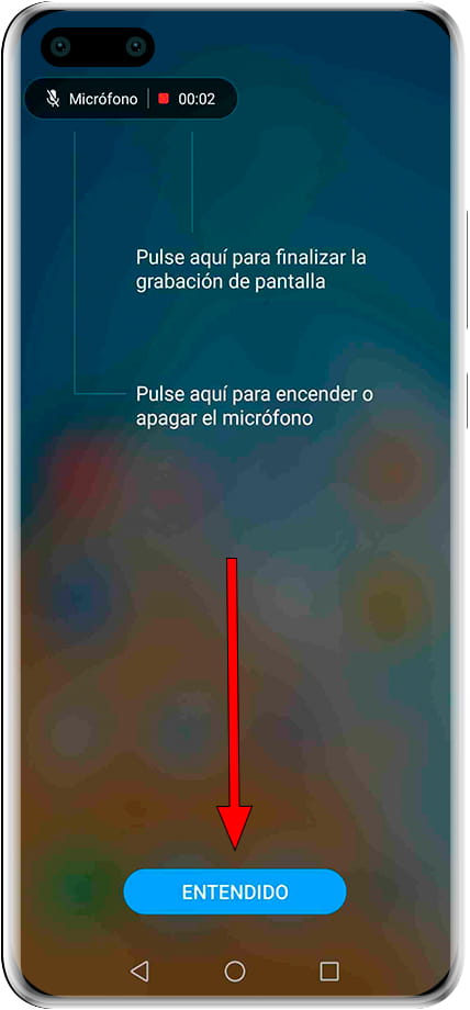 Mensaje final grabar pantalla Huawei