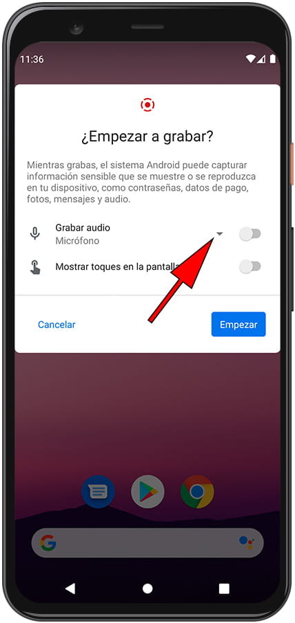 Mensaje grabar pantalla Primo NX2