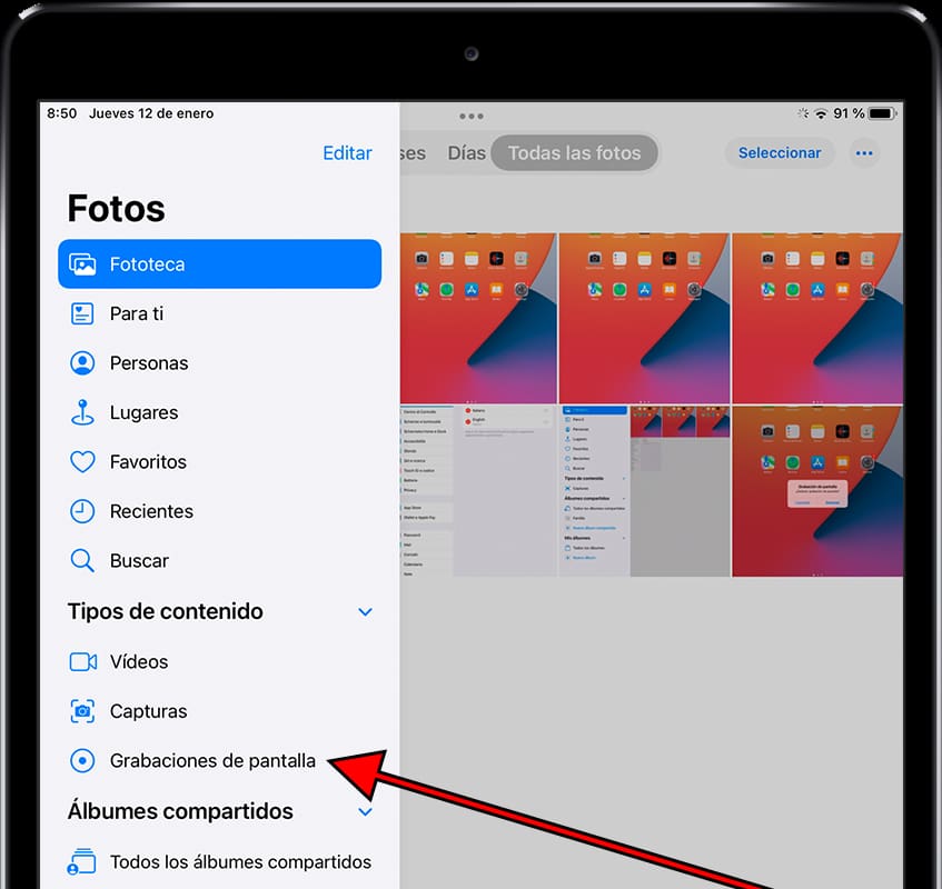 Tipos de contenido: Grabaciones de pantalla Apple iPad (2022)
