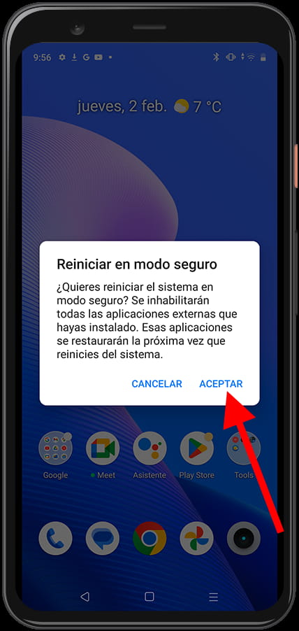 Mensaje modo seguro Android