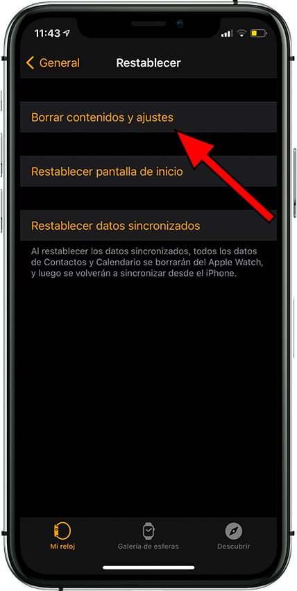 Borrar contenidos y ajustes Apple Watch